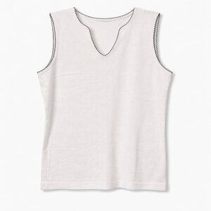 REITMANS White Sleeveless V Neck with Blue Trim - L